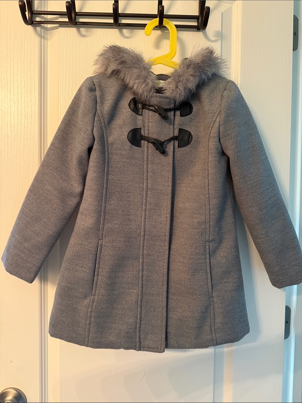 Crazy 8 Girls' Gray Hooded Pea Coat with Faux Fur Trim size 5-6